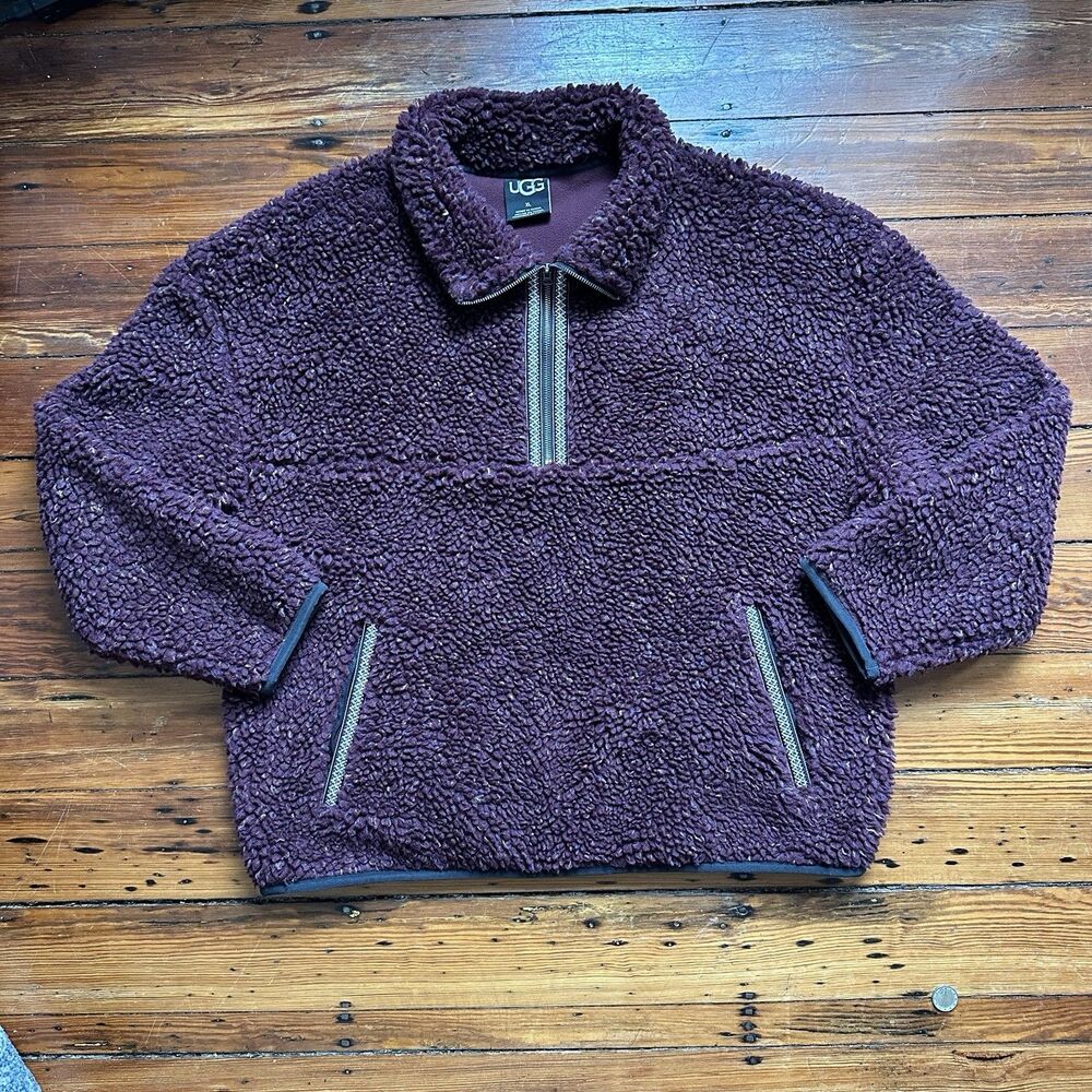 Men's UGG Confetti Maroon Color Sherpa Zip Up Fleece Jacket Size XL